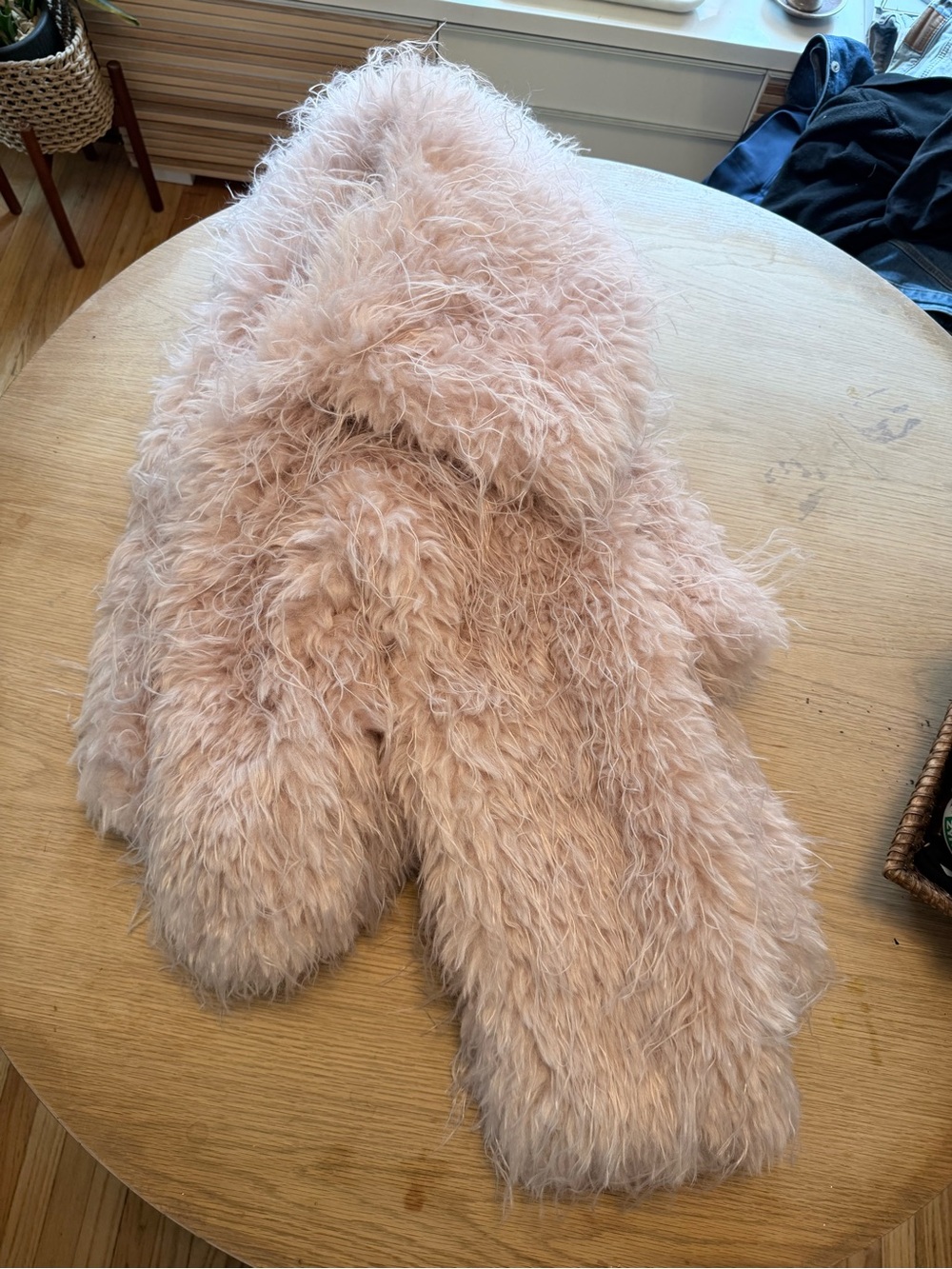 Free People Moonlight Faux Fur Jacket Soft Dusty Pink with pockets size M - Picture 7 of 10